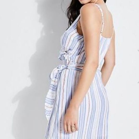 Guess Laguna White Metallic Stripe Wrap Flounce Bodice Mini Dress‎ - Picture 7 of 10